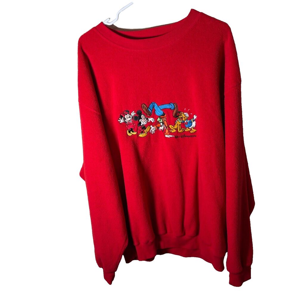 Walt Disney World Vintage Sweatshirt Adult 2XL Red Embroidered Crew Neck